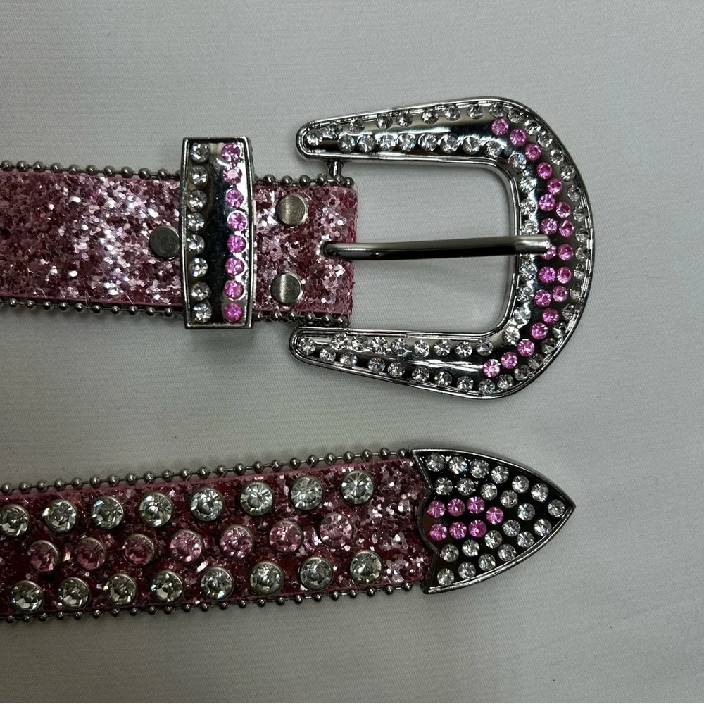 Pink Silver Western Rhinestone Glitter Cowgirl Rodeo Party Bling Sparkly Belt
